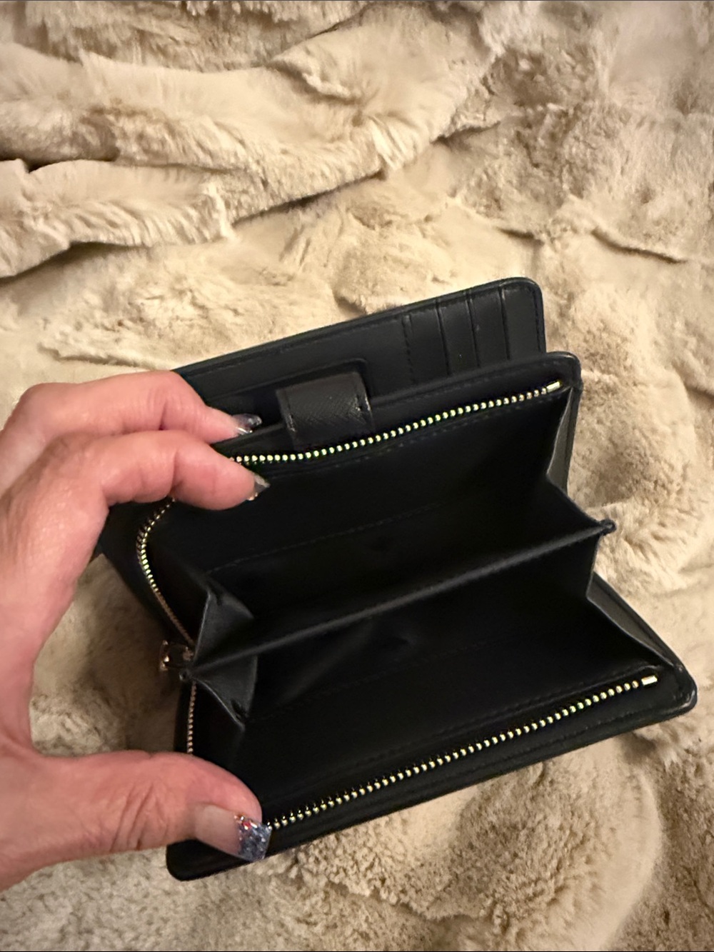kate spade Black Textured Leather Zip-Around Wallet with Gold Logo - Picture 4 of 5